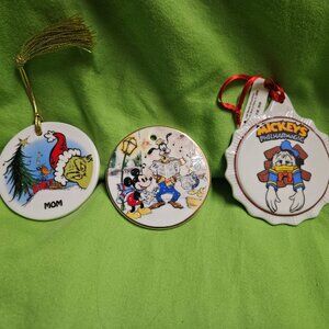 Disney & Universal Studios Various Flat Medallion Christmas Ornaments Lot of 3